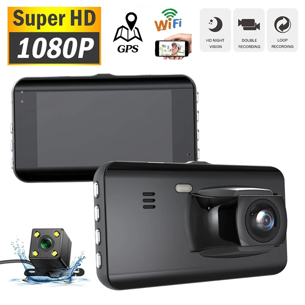 

Dash Cam Dual Lens 1080P Full HD Vehicle Camera Car DVR Night Vision Driving Video Recorder GPS Wi-Fi Parking Monitor Black Box