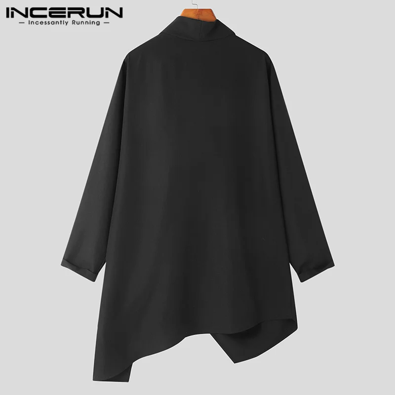INCERUN 2023 남성 트렌치 솔리드 컬러 터틀넥 긴 소매 streetwear 불규칙한 망토 폰초 남성 펑크 패션 캐주얼 코트 S-5XL
