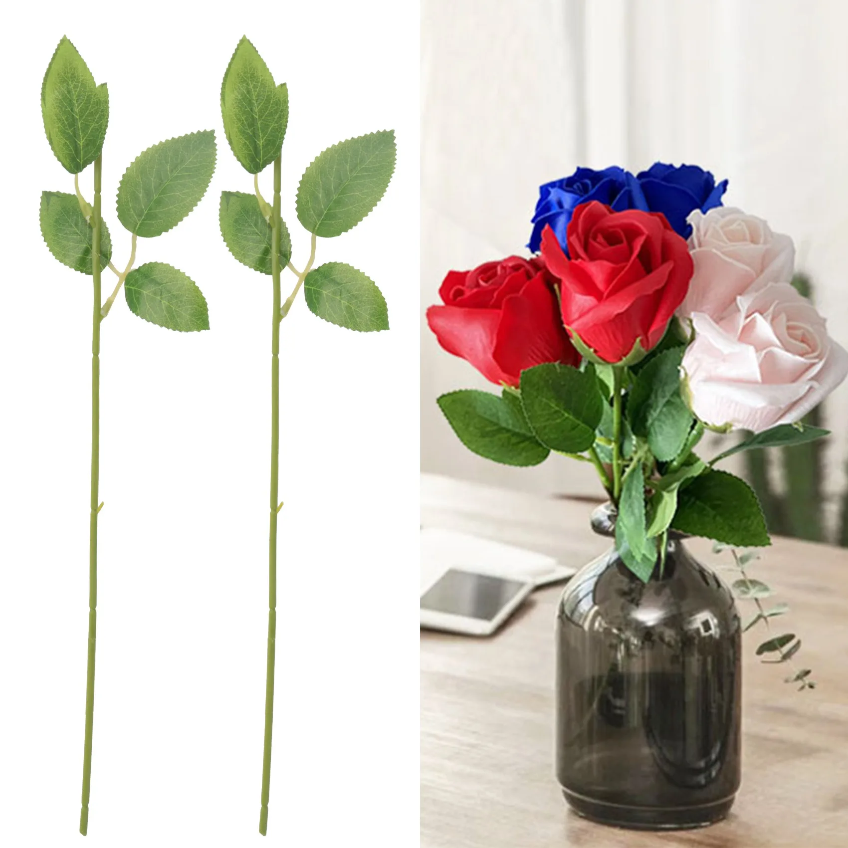 인공 가짜 장미 꽃 줄기, DIY 수제 꽃다발, 꽃 잎 정맥, 웨딩 홈 장식, 50 개