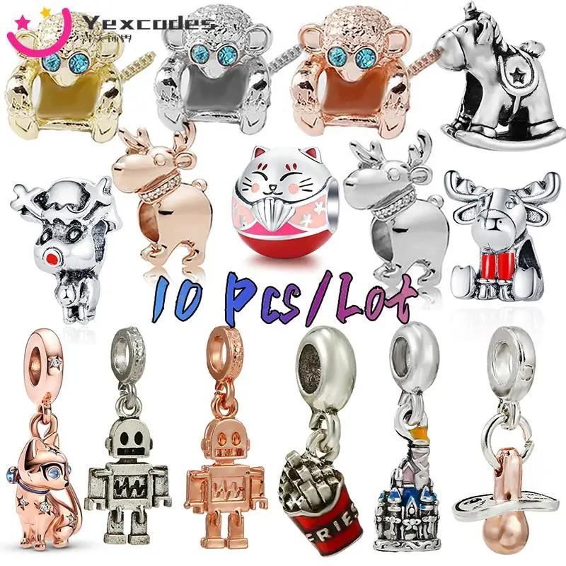 

5Pcs-10Pcs Elk Monkey Robot fFower Pet Cat Decorative Pendant Gift DIY Brand Bracelet Necklace Wife And Children Jewelry Gift