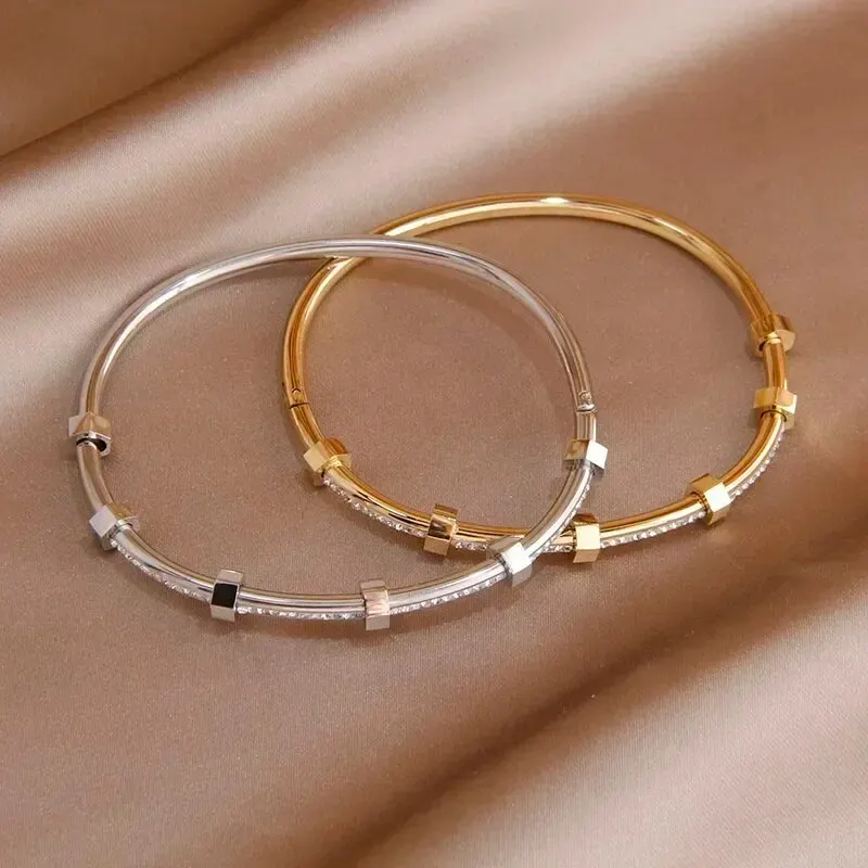Zirconia bangle Round Cubic Zirconia Bangles For Women Men Stainless Steel Crystal Bangle Party Jewelry