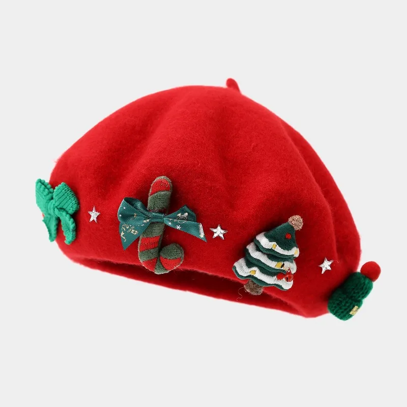 Christmas Beret Women's New Fashion Artist Hat Multifunctional Winter Wool Warm Fashion Can Be Matched with Many Clothes