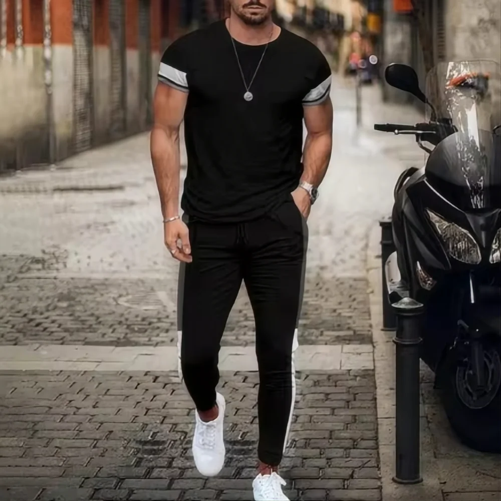 الصيف موضة شريط ثلاثية الأبعاد طباعة الرجال ملابس رياضية مجموعة عادية قصيرة الأكمام تي شيرت السراويل 2 قطعة مجموعة كنزة بمقاس كبير الرجال الملابس