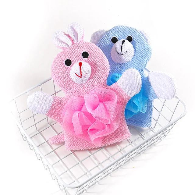 Cute Baby Bath Gloves Cartoon Animal Exfoliating Sponge Shower Brush Body Scrubber for Kids Skin Cleaner Bath Toys for Children 2