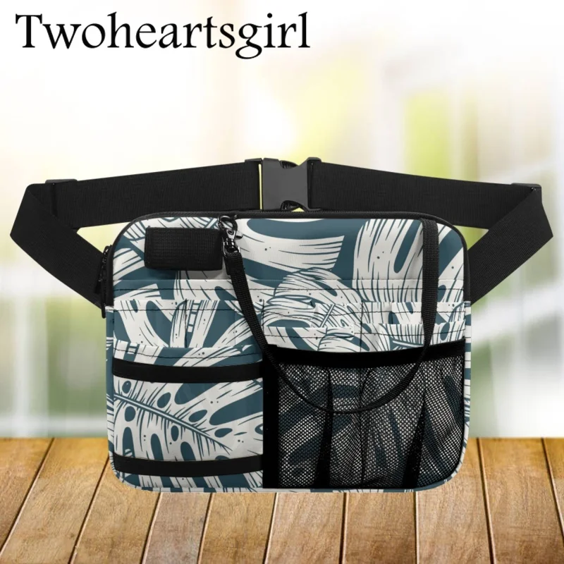 

Twoheartsgirl Palm Leaves Portable Nurse Fanny Pack Multi Pocket Medical Belt Organizer Practical Waist Pouch for Care Accessory