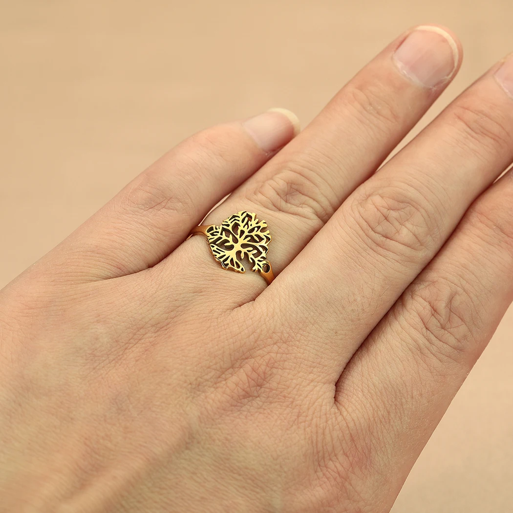 Anillo Geométrico de Flor y Hoja Vintage (Acero Inoxidable Dorado) Sb0a2082d08564a5280fe0331ed436f926