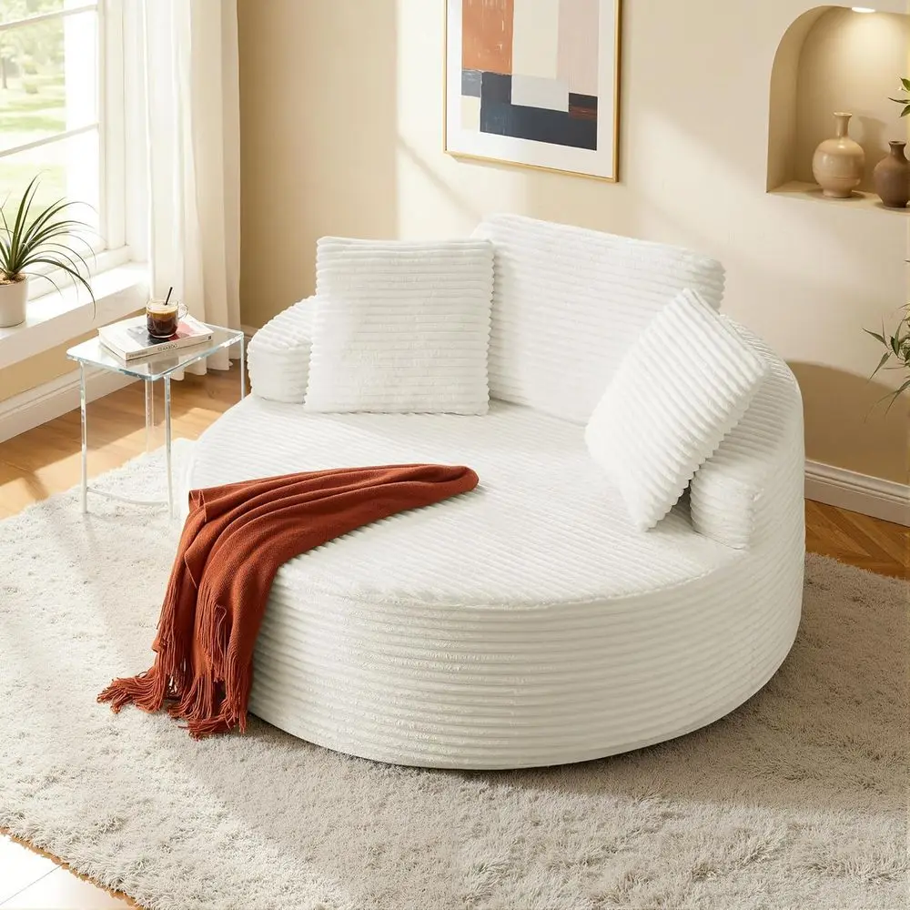 Round Corduroy Chaise Lounge Chair Cloud Sofa Bed No Assembly Living Room/Bedroom Customized