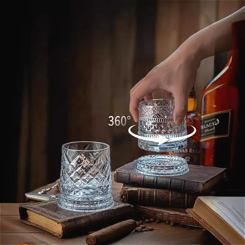 255 ML Whiskey Glass Transparent Wine Glass Household Heat-resistant Rotatable Beer Cup Party Drinkware Creative ornaments