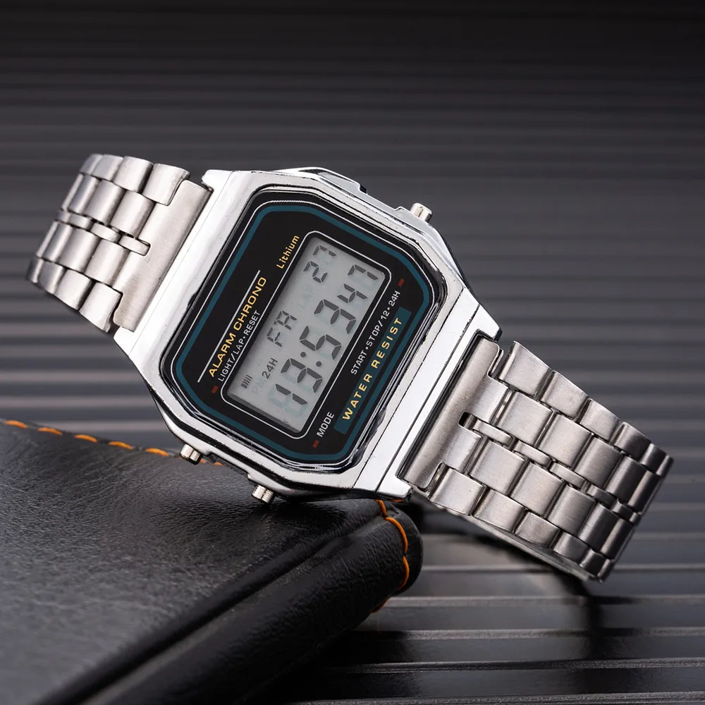 Harajuku Luxury TOP Brand Women Watch Gold Stainless Steel WR F91W LED Electronic Waterproof Multifunction Square Digital Watch 4