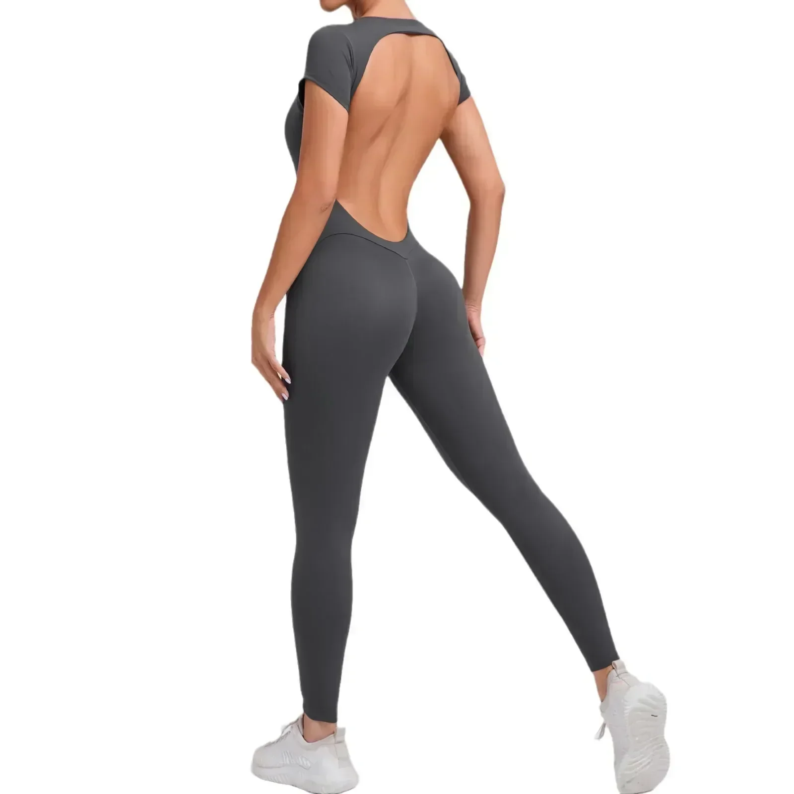 Seamless Yoga Jumpsuits Sports Fitness Hip-lifting Short-sleeved Backless One-piece Workout Gym Leggings Tracksutis for Women 6