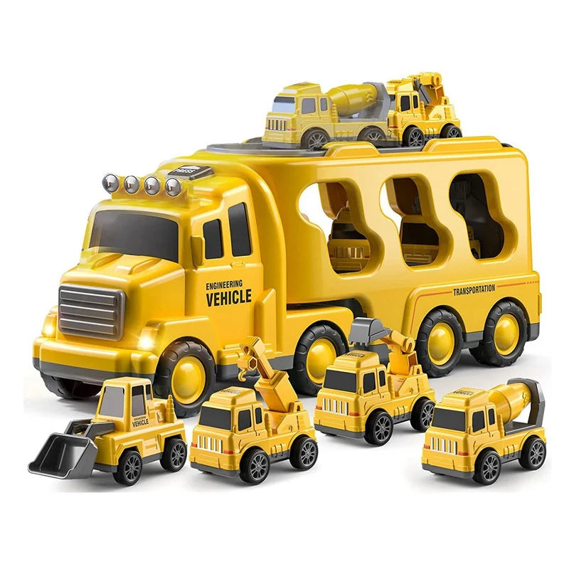 

Friction Power Vehicle Car Toy 5-In-1 Yellow Plastic Toy Cars For Toddlers 1-3, Christmas Birthday Gifts For Kids
