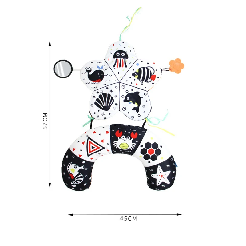 Baby Pillow Tummy Time Toy Black And White Lying Pillow High Contrast Double-Sided Sensory Toy Newborn Head-up Training Pillow 6