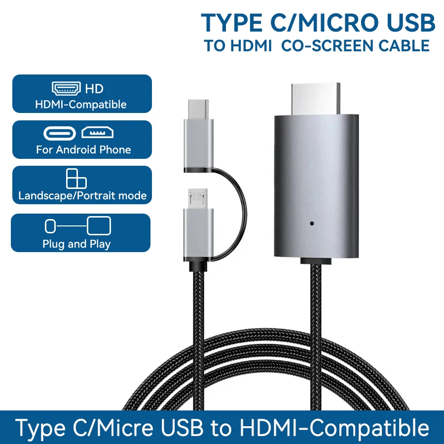 LD39 Wire HD Streaming Display TV Stick Dongle Micro USB Type C to HDMI Compatible Cable Mirroring Screen for Phone Tablet to TV