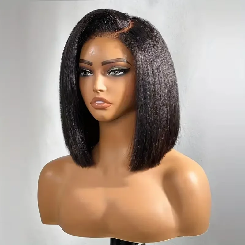 Kinky Straight Short Bob Human Hair Wigs For Women 13x4 Transparent Lace Front Brazilian Remy Hair Soft Yaki Bob Wig