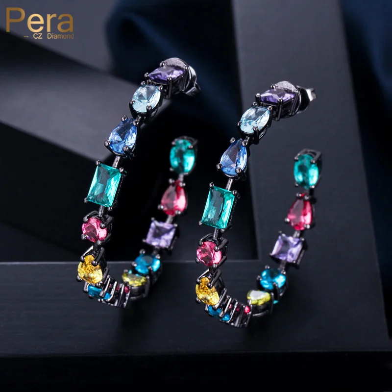 Pera Trendy Black Gold Color Style Multicolor Cz Zircone Big Circle Orecchini A Cerchio Rotondi Per Le Donne 2023 Fashion Party Jewelry E171