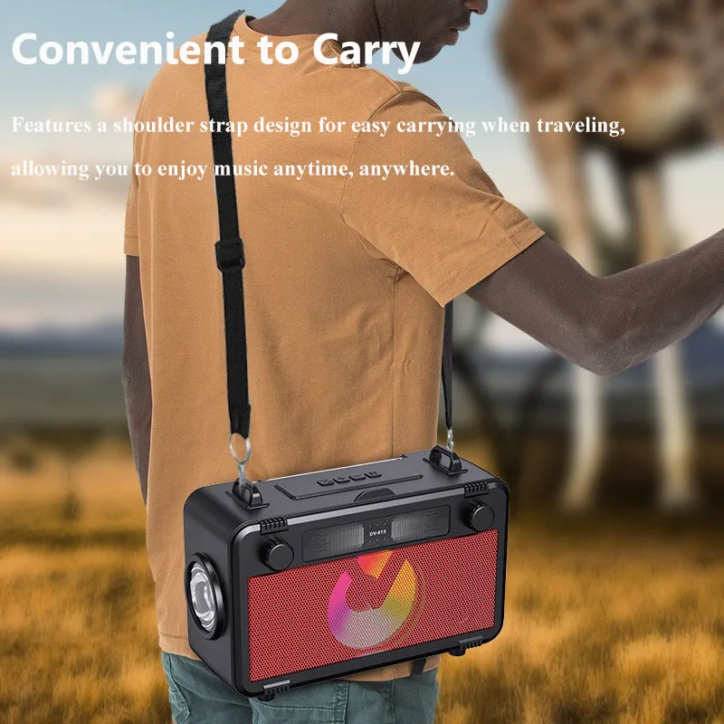 Portable Solar Charging Radio Emergency FM Radios Wireless Bluetooth 5.3 Speaker Soundbar with LED Flashlight TF USB Music Playe