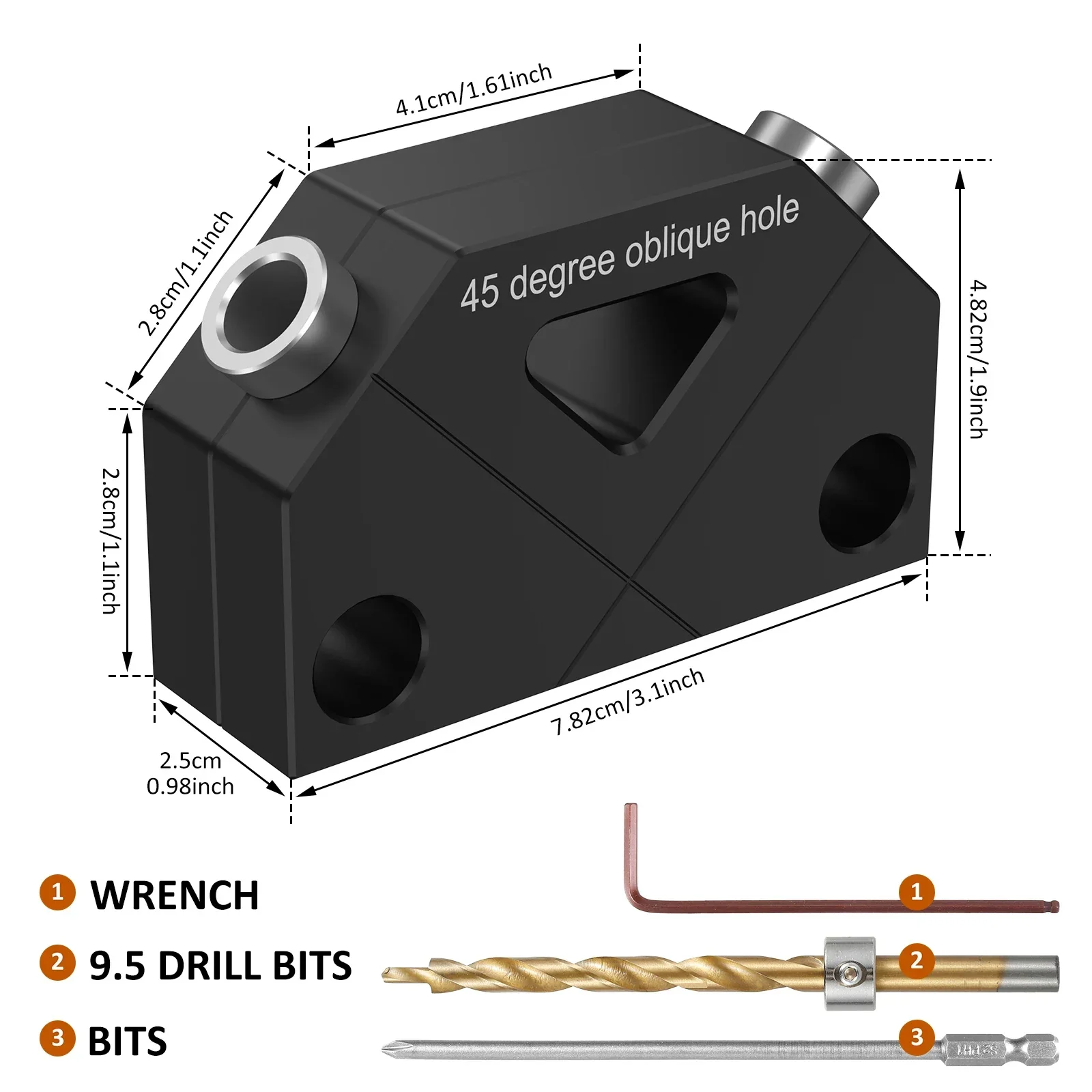 45&deg; Angle Drill Guide Jig Aluminum Alloy Dowel Jig Kit 45&deg; Angled Hole Drilling Positioner Drilling Hole Locator Multifunctional