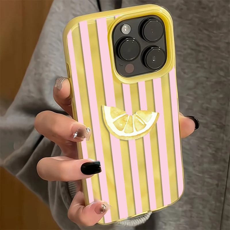 Vibrant Yellow Lemon & Pink Stripes Wrinkled Texture Phone Case Cover