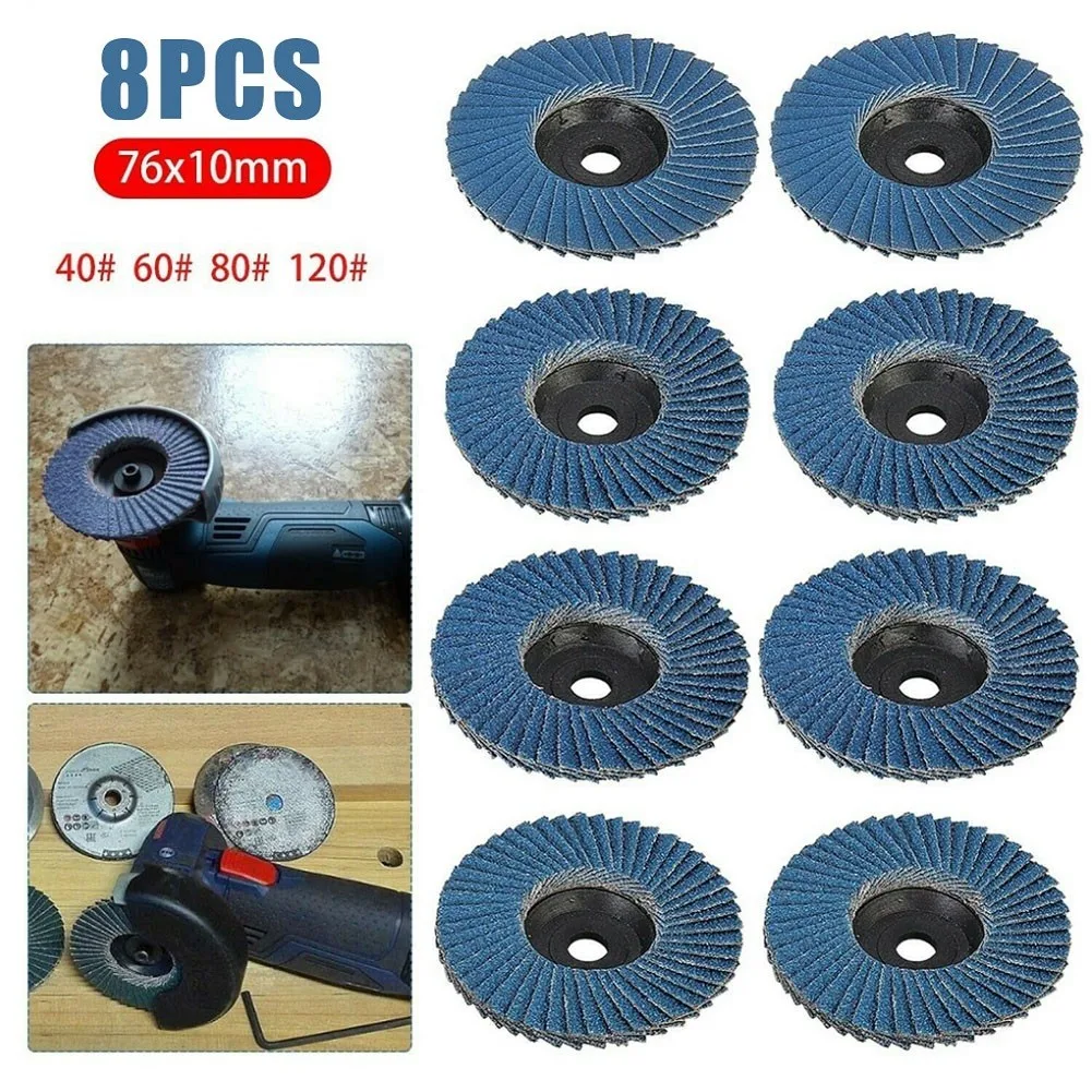 3 Inch 40/60/80/120 Grit Flat Flap Discs 75mm Sanding Grinding Wheels Wood Cutting Metal Grind 8Pcs for Angle Grinder cutting disc abrasive wheel sanding disc sanding flap disc grinding disc grinding wheel
