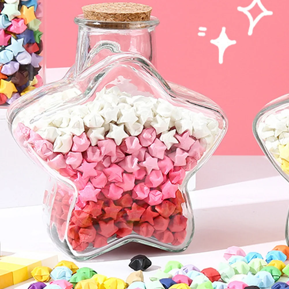 

Star Shaped Bottle Origami Star Paper Strips Glass Favor Jar Cork Lid Diy Small Wishing Bottle Message Drift Bottle Candy
