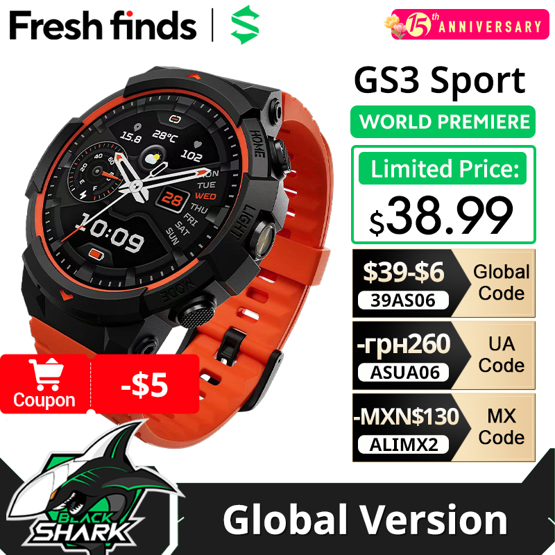 [World Premiere]Global Version Black Shark GS3 Sport Smart Watch 1.43'' AMOLED Display 18 Days Life 5ATM GNSS