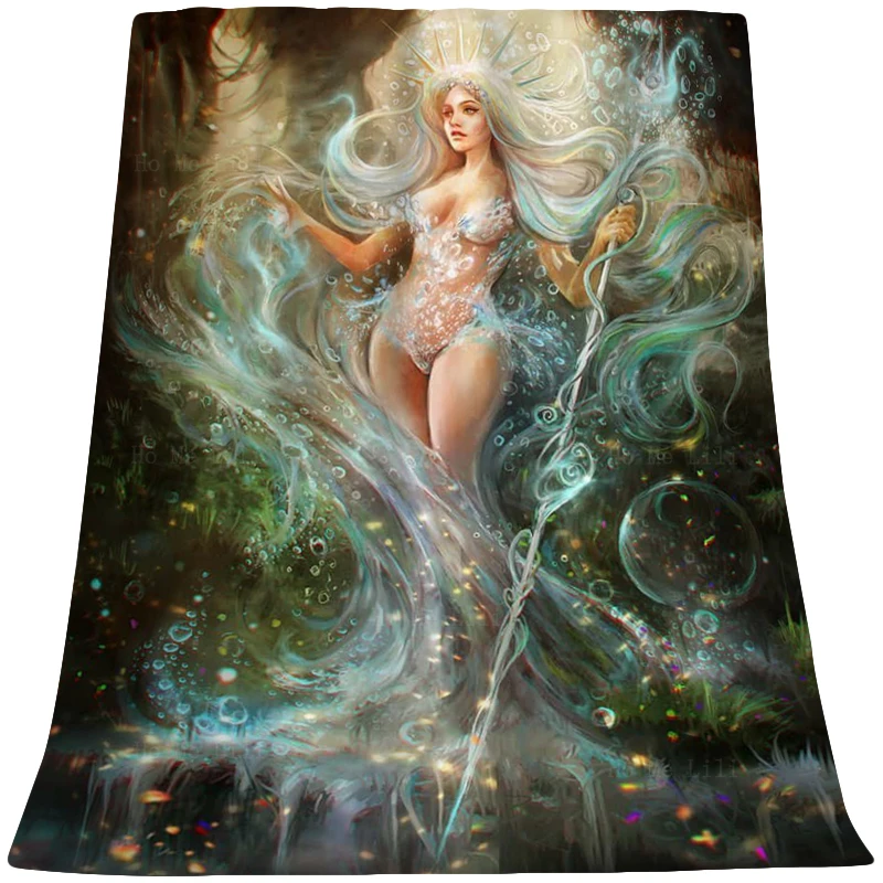 

Fantasy Beautiful Fairy Mermaid Queen Glint Saturn Goddess Of Entrophy Mythological Flannel Blanket By Ho Me Lili For All Season