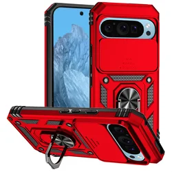 Durable Armor Magnetic Ring Bracket Case with Slide Lens Protector - Google Pixel 10 (Red)