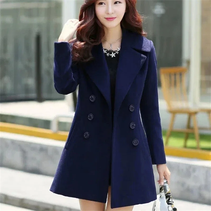 

Fashion 2023 Winter Jacket Womens Wool Coat Solid Double Breasted Woolen Korean Slim Female Jacket Elegant Loose Outerwear 26980