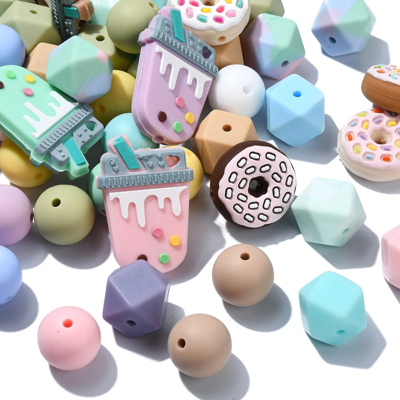 PandaHall 55 Stück Gemischte Dessert-Perlen Milchtee-Donut Runde Silikonperlen für Perlenbesetzte Stifte Schlüsselanhänger Schmuckherstellung – Detail 8