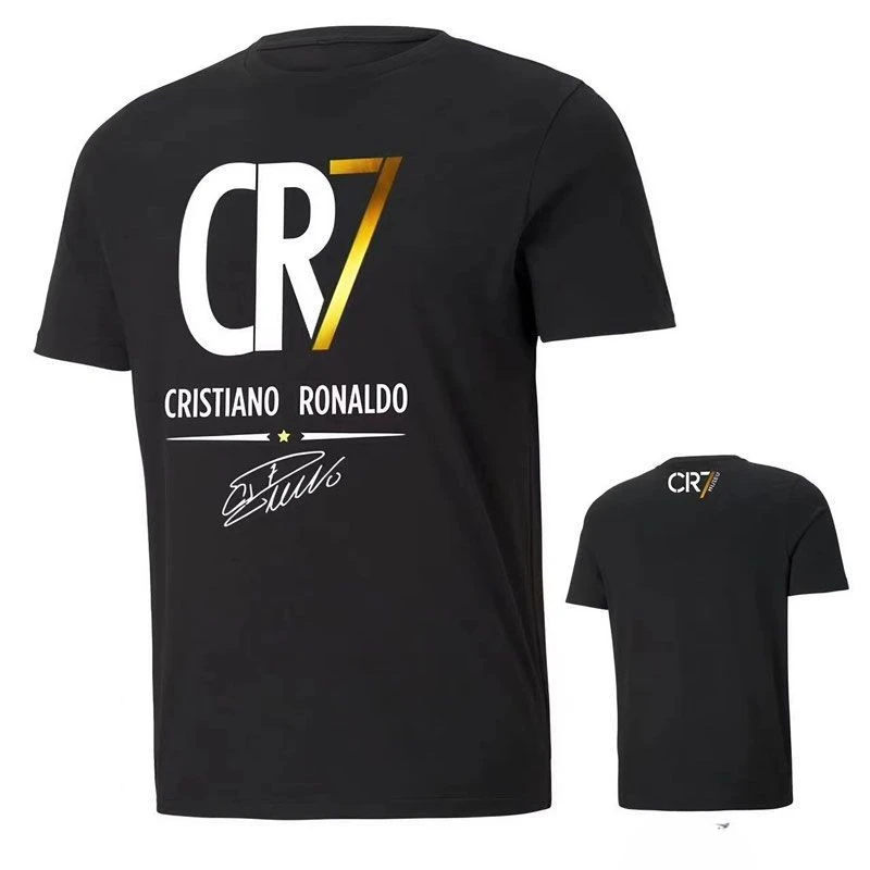 New Euro Portugal National Team CR7 Print Round Neck Short Sleeve T-Shirt Pure Cotton 7 Jersey Streetwear Tee