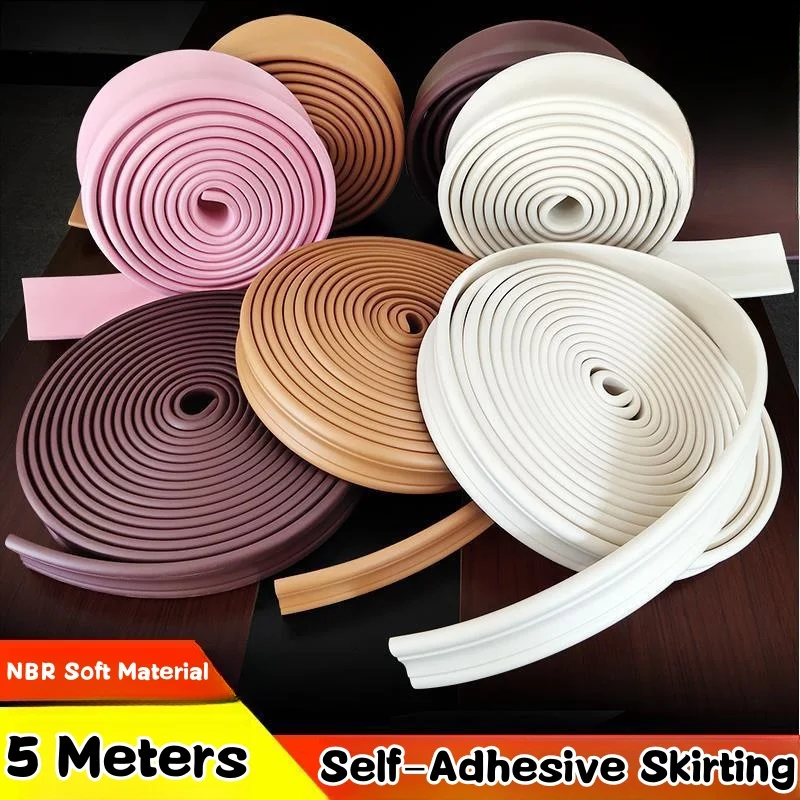 5 Meters Self-Adhesive Skirting Decor Line NBR Soft Material Wall Trim Lines 3D Wall Sticker Anticollision Molding Line