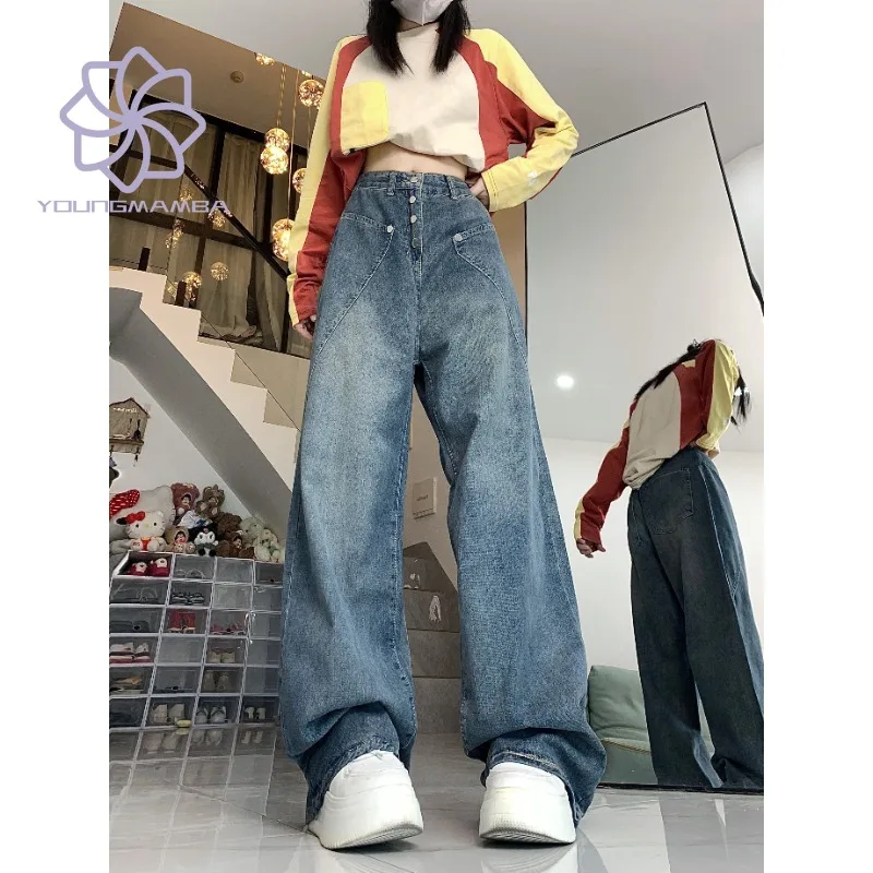 

Retro High Waist Jeans Women's Autumn Loose Straight Leg Pants Female Korean Fashion Straight Leg Denim Trouser
