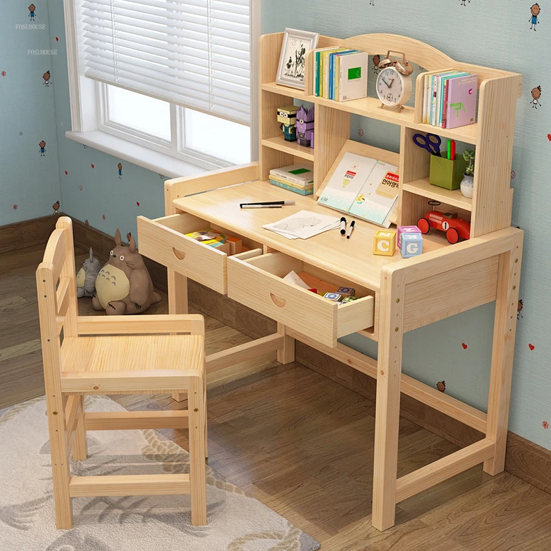 Solid Wood Children Tables Can Lift Children's Study Desk Simple Home Children's Homework Writing Desk Chair Set Children Tables