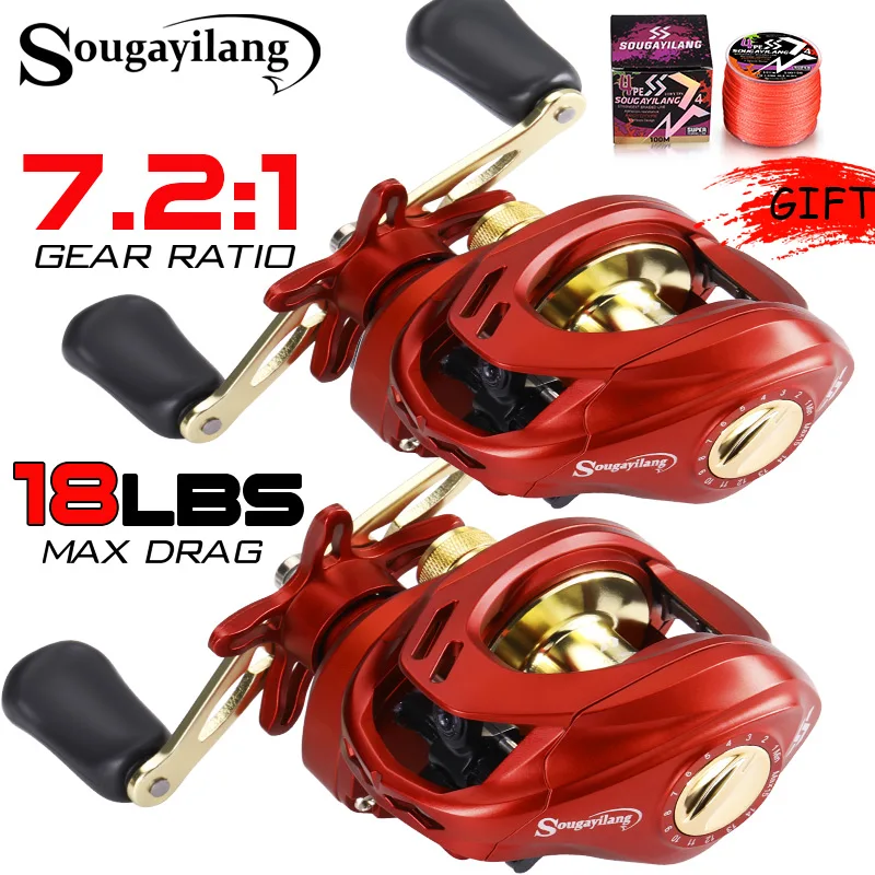 Sougayilang MAX Baitcasting-rol 8,0:1 hogesnelheidsvismolen 18 lb koolstofvezel remkracht baitcaster vismolens met magnetisch remsysteem
