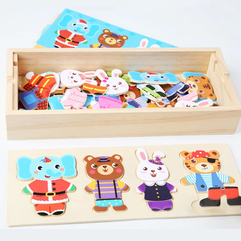 Elephant Bear Change Clothes Children's Early Education Wooden Jigsaw Puzzle Dressing Game Baby Puzzle Toys For Children Gift 4