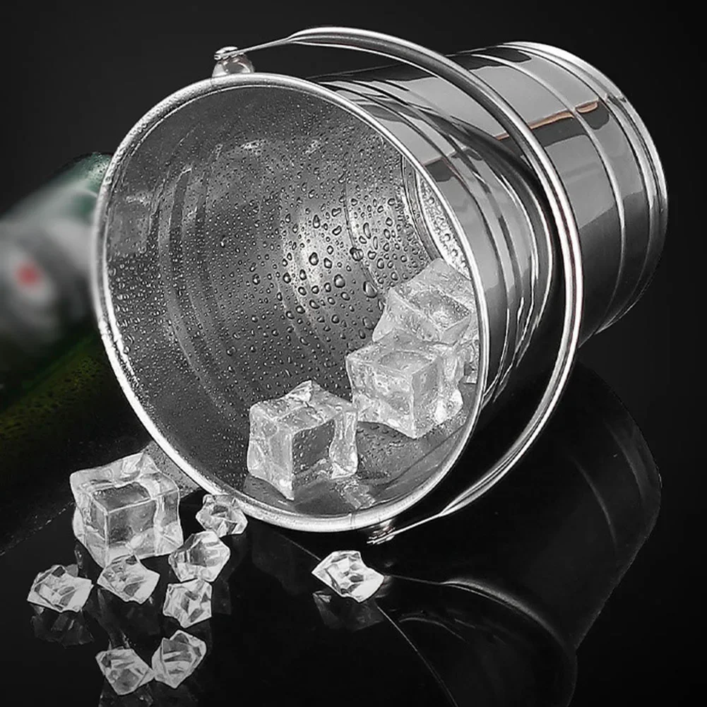 Portable 1.5L Ice Bucket Stainless Steel Outdoor Ice Container Wine Drinking Beer Cooler Tong for Party Cube Holder