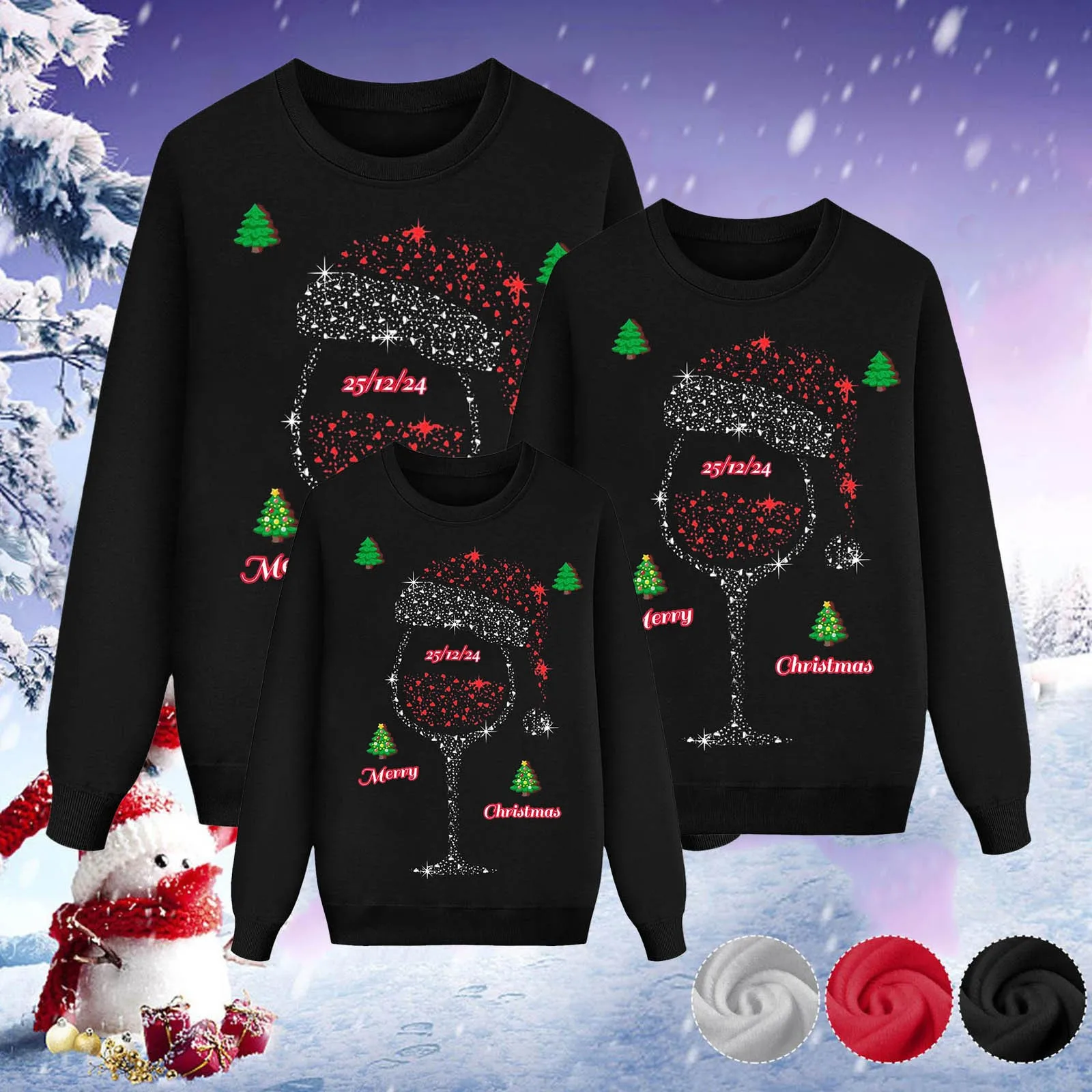 thumbnail image 4 of Conjuntos familiares a juego de Navidad Sudadera con cuello redondo y manga larga con estampado de Papá Noel Conjunto familiar para padres e hijos para las fiestas navideñas 2025, 4 of 5