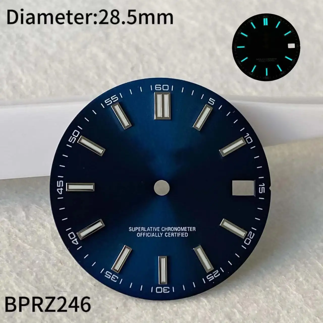 28.5mm Single calendar Blue Light Date S dial Black Silver Blue Dial Suitable 35 36 Automatic Movement 29mm S Dial