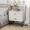 Bedside Table.Set of 2Modern 2-Drawer Nightstand, Contemporary Line Accent End Side Table with Black Metal Base,Distressed White 5