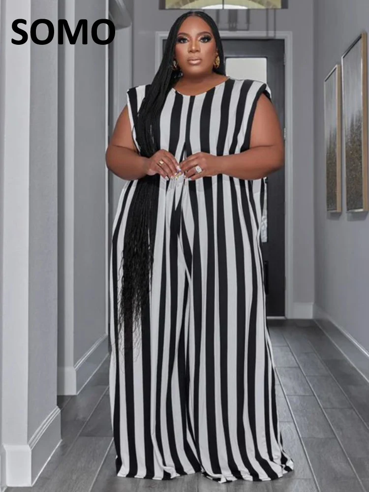 

SOMO Plus Size Women Jumpsuit Soft Lady Romper Sleeveless Leopard Print Wide Leg Sling Romper Streetwear Wholesale Dropshipping