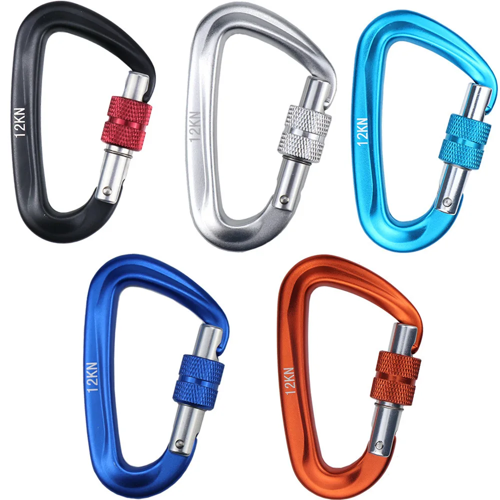 Outdoor Heavy Lock Mountaineering Buckle Clip D-shaped Buckle 12kn Safety Main Lock Screw Aluminum Alloy Quick Link