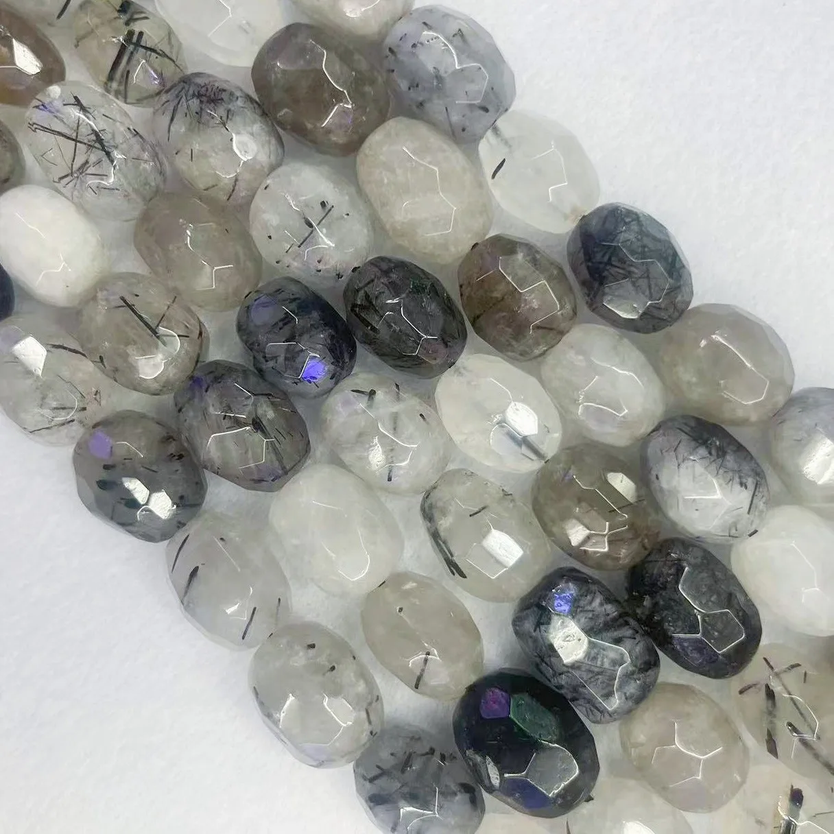 Genuine Natural Black Rutilated Quartz Round Beads Oval Faceted Loose Top Grade Hair Divergent Crystal Stone Gem For DIY Jewelry