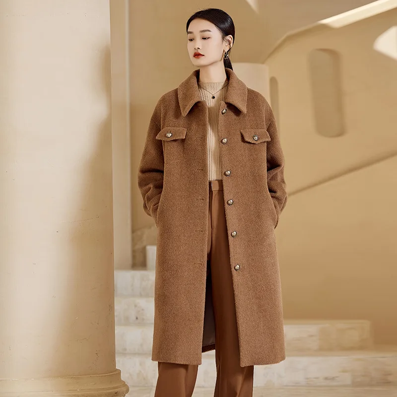 

Winter Alpaca Fur Coat Women Long Straight Tube Loose Fitting Coat Female New Black Lapel Casual Fashion Thickened Commuting
