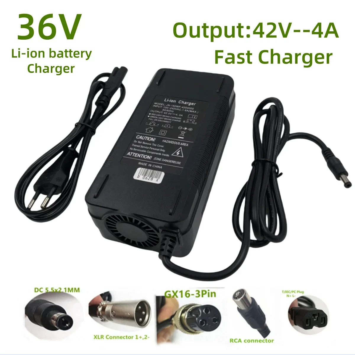 Charger Adapter Battery Charger Fast Charger Battery Charger Adapter 36V Charger Output 42V4A Fast charge Lithium Battery Charger Li ion For 36V 10S Battery With Fan DC GX16 RCA Connector
