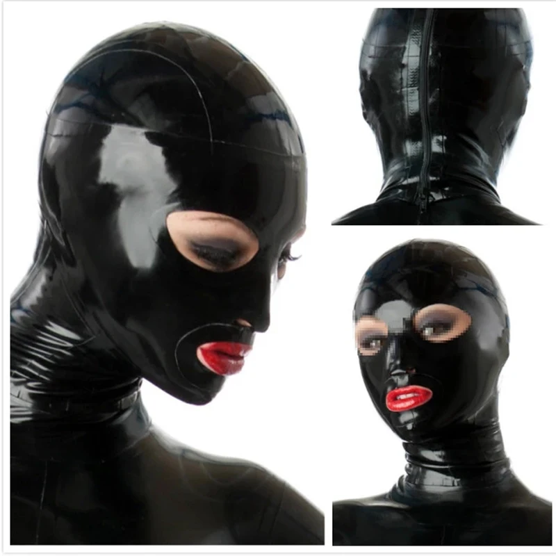 Cosplay costume Latex Mask Fetish Natural Latex Rubber Hoods Open Mouth Eyes Sexy Headgear Handmade Women Halloween Cosplay Costumes