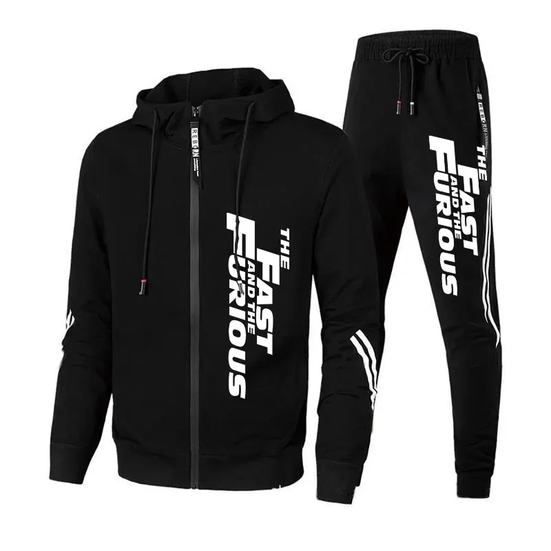 Men Sets Tracksuit Hoodie+Pants Zipper Stripe Fashion Casual Outdoor Sports Jogging Fitness Sportswear Men Sweatshirt Suit M-3XL