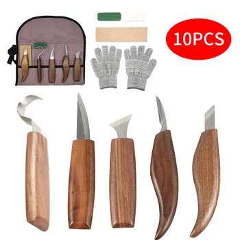 10Pcs Chisel Carving Knife Wood Cutter DIY Hand Wood Carving Tool Woodcarving Cutter Knives Peeling Woodworking Spoon Hand Tools