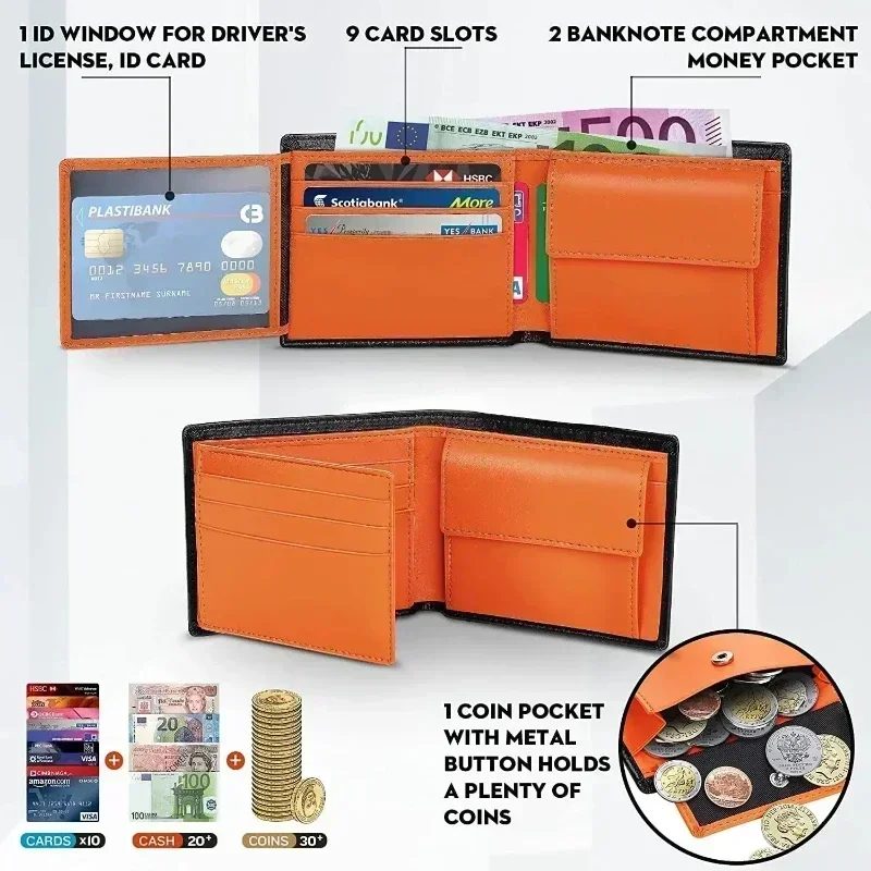 Short Genuine Leather Mens Wallets Classic Slim Solid Purse Card Holder Coin Pocket RFID Fashion Quality 4