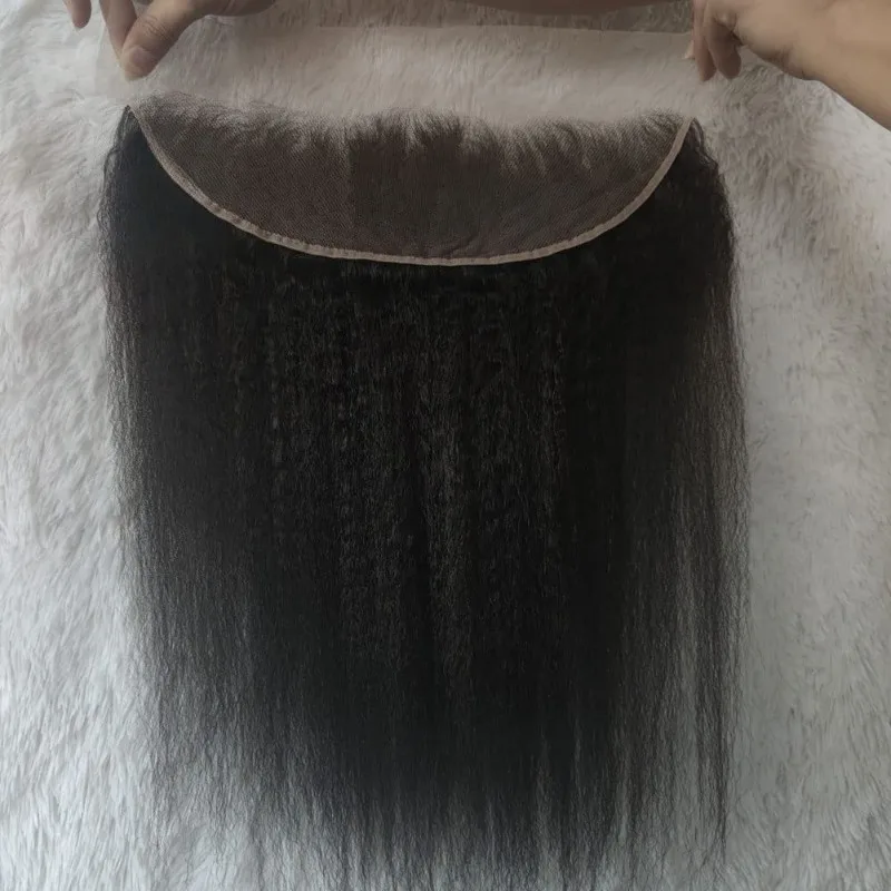 Kinky Straight 13x4 Lace Frontal Human Hair Pre-Plucked Natural Color Brazilian Virgin Hair Transparent Lace Closure For Women