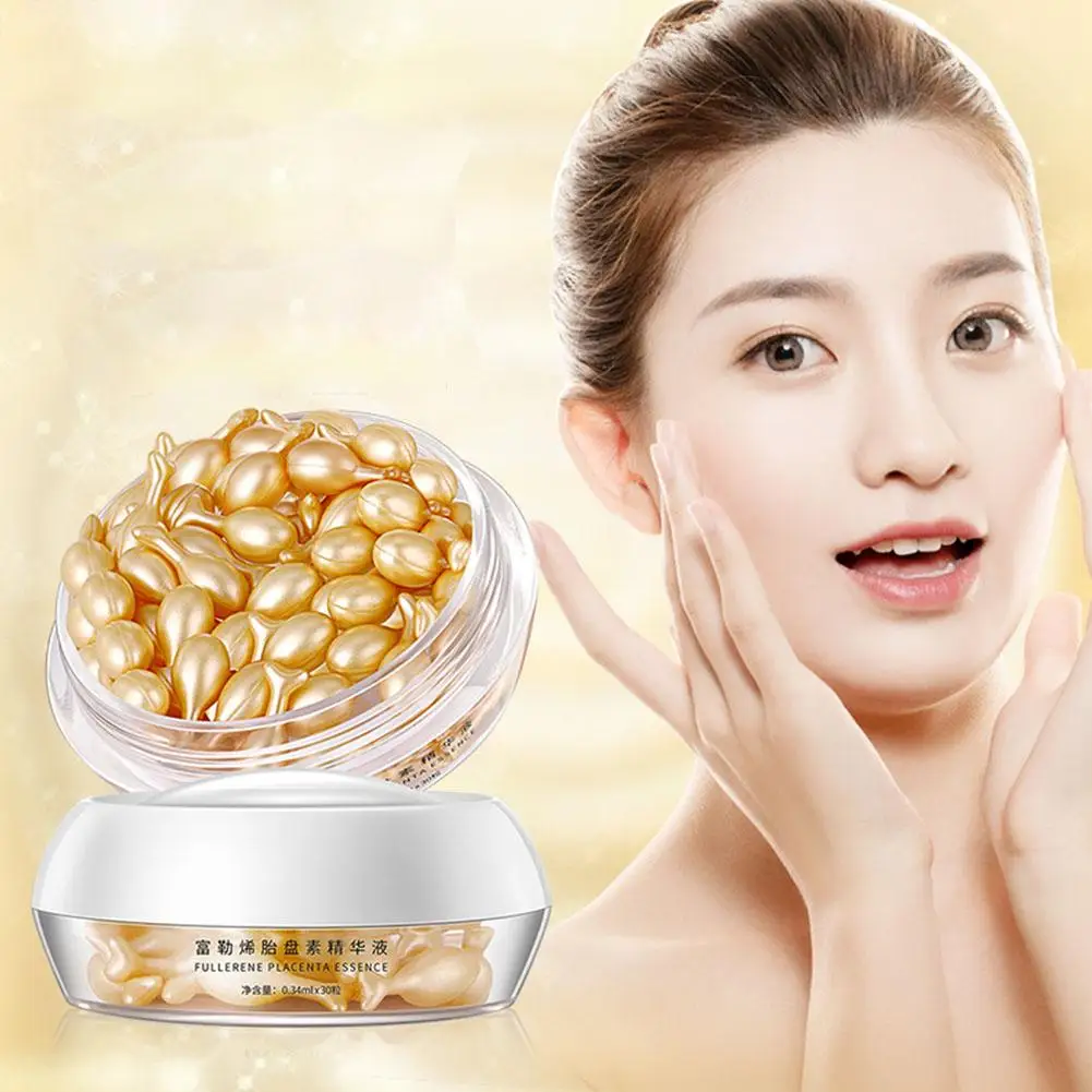 

1box/30 capsules Collagen Facial Capsules Fullerene Moisturizing Serum Skin Placenta Rejuvenation Facial Whitening hot H1U6